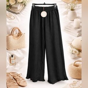 UMGEE Black Boho Wide Leg Pants XL NWT Ruffle Hem Pockets